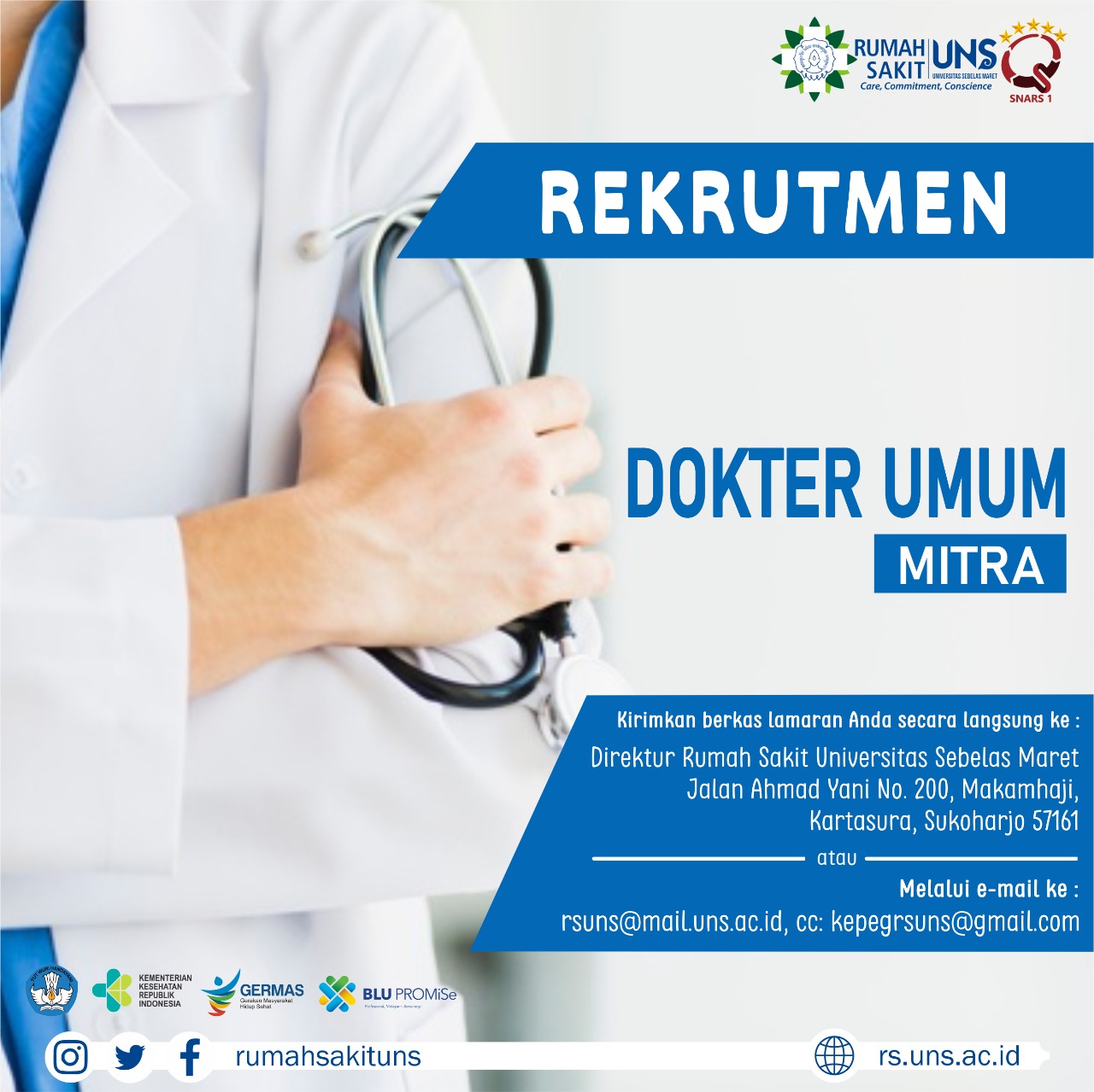 Rekrutmen Dokter Umum Mitra Rumah Sakit UNS 2020 Periode 4 – KA-FK UNS